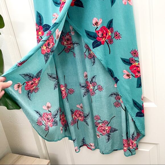 Express Floral Tropical Faux Wrap High Low Skirt XS Blue Pink - Picture 4 of 10